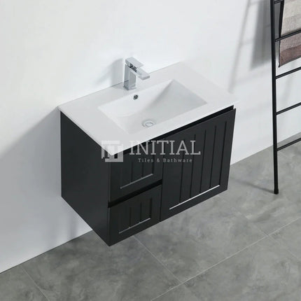 Hampton Modern Shaker Matt Black Wall Hung Left Drawer Vanity 740W X 450H X 560D ,