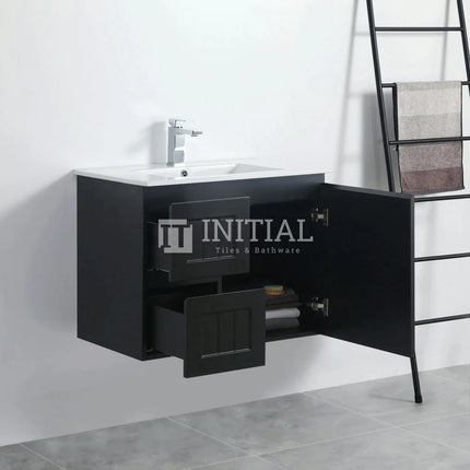Hampton Modern Shaker Matt Black Wall Hung Left Drawer Vanity 740W X 450H X 560D ,