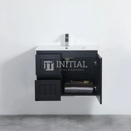 Hampton Modern Shaker Matt Black Wall Hung Left Drawer Vanity 740W X 450H X 560D ,