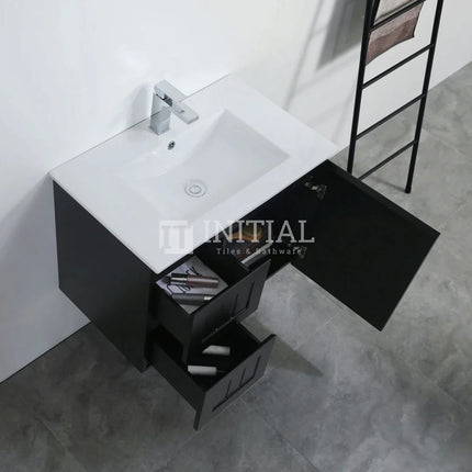 Hampton Modern Shaker Matt Black Wall Hung Left Drawer Vanity 740W X 450H X 560D ,