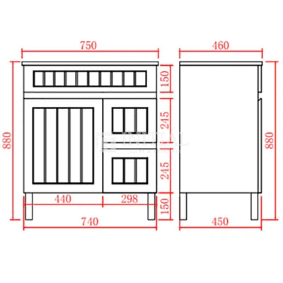 Modern Shaker Matt White Freestanding Floor Vanity Cabinet & Ceramic Top Right Hand Drawer 750X460X860 ,