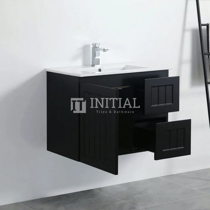 Hampton Modern Shaker Matt Black Wall Hung Right Drawer Vanity 740W X 450H X 560D ,