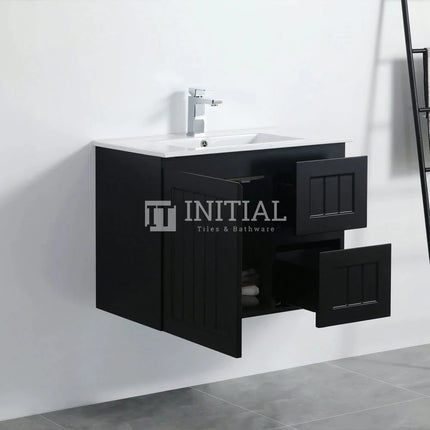 Hampton Modern Shaker Matt Black Wall Hung Right Drawer Vanity 740W X 450H X 560D ,