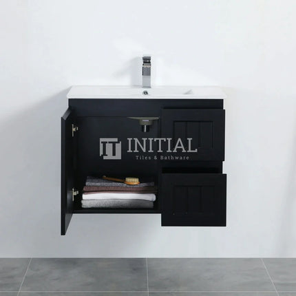 Hampton Modern Shaker Matt Black Wall Hung Right Drawer Vanity 740W X 450H X 560D ,