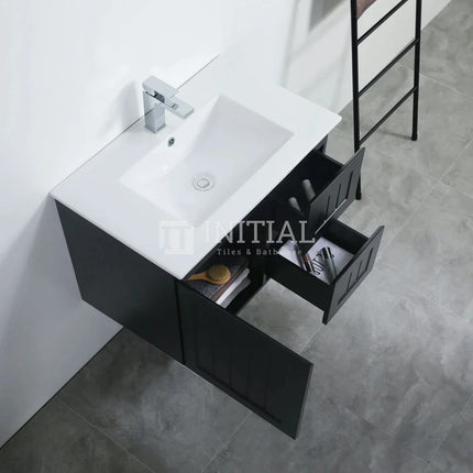 Hampton Modern Shaker Matt Black Wall Hung Right Drawer Vanity 740W X 450H X 560D ,