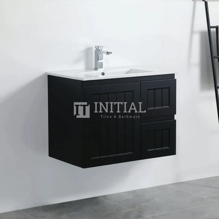 Hampton Modern Shaker Matt Black Wall Hung Right Drawer Vanity 740W X 450H X 560D ,