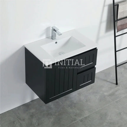 Hampton Modern Shaker Matt Black Wall Hung Right Drawer Vanity 740W X 450H X 560D ,