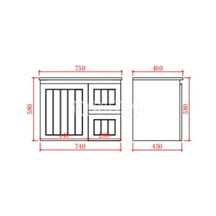 Hampton Modern Shaker Matt Black Wall Hung Right Drawer Vanity 740W X 450H X 560D ,