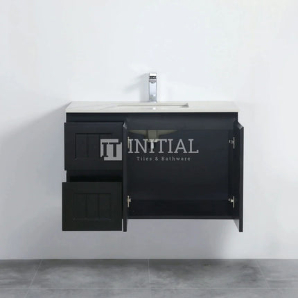 890W X 450H X 560D Modern Shaker Matt Black Wall Hung Vanity Left Drawer Cabinet Only & Ceramic Top Available ,