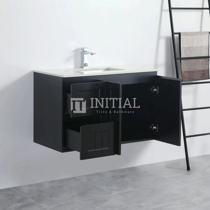 890W X 450H X 560D Modern Shaker Matt Black Wall Hung Vanity Left Drawer Cabinet Only & Ceramic Top Available ,