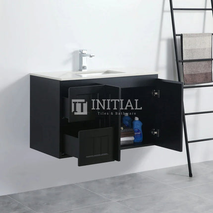 890W X 450H X 560D Modern Shaker Matt Black Wall Hung Vanity Left Drawer Cabinet Only & Ceramic Top Available ,