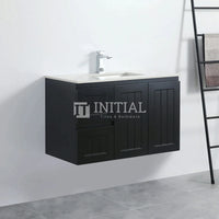 890W X 450H X 560D Modern Shaker Matt Black Wall Hung Vanity Left Drawer Cabinet Only & Ceramic Top Available ,