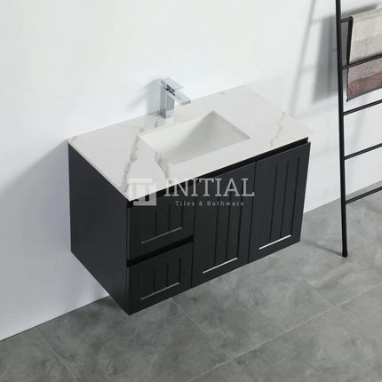 890W X 450H X 560D Modern Shaker Matt Black Wall Hung Vanity Left Drawer Cabinet Only & Ceramic Top Available ,