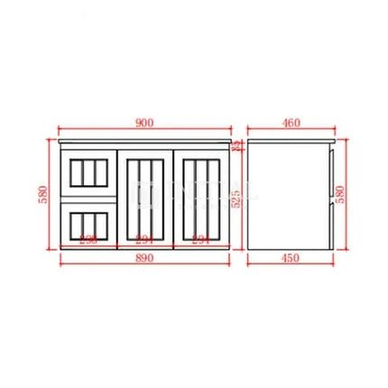 890W X 450H X 560D Modern Shaker Matt Black Wall Hung Vanity Left Drawer Cabinet Only & Ceramic Top Available ,