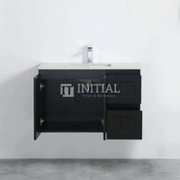890W X 450H X 560D Modern Shaker Matt Black Wall Hung Vanity Right Drawer Cabinet Only & Ceramic Top Available ,