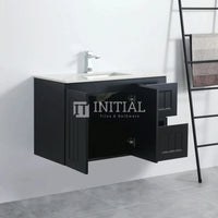 890W X 450H X 560D Modern Shaker Matt Black Wall Hung Vanity Right Drawer Cabinet Only & Ceramic Top Available ,