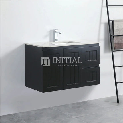 890W X 450H X 560D Modern Shaker Matt Black Wall Hung Vanity Right Drawer Cabinet Only & Ceramic Top Available ,