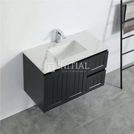 890W X 450H X 560D Modern Shaker Matt Black Wall Hung Vanity Right Drawer Cabinet Only & Ceramic Top Available ,