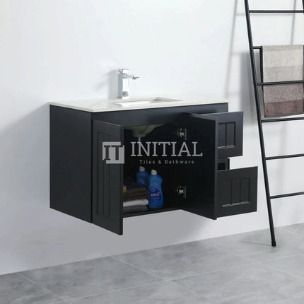 890W X 450H X 560D Modern Shaker Matt Black Wall Hung Vanity Right Drawer Cabinet Only & Ceramic Top Available ,