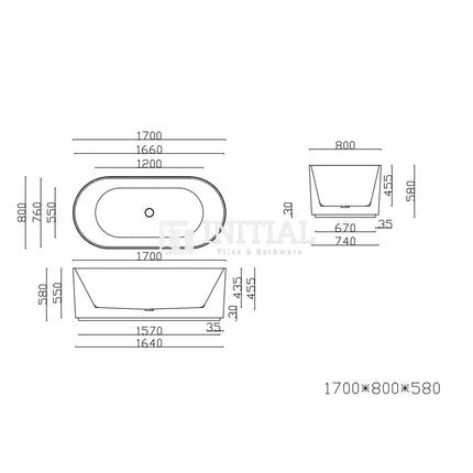 Ally Groove 1700 Gloss White Fluted Freestanding Bathtub, Oval ,