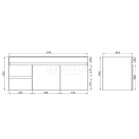 Begin Wood Grain PVC Filmed Wall Hung Vanity With 2 Doors and 2 Drawers Left Side Dark Grey 1190W X 500H X 450D ,