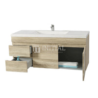 Begin Wood Grain PVC Filmed Wall Hung Vanity With 2 Doors and 2 Drawers Left Side White Oak 1190W X 500H X 450D ,