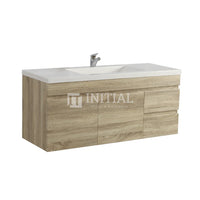 Begin Wood Grain PVC Filmed Wall Hung Vanity With 2 Doors and 2 Drawers Right Side White Oak 1190W X 500H X 450D ,