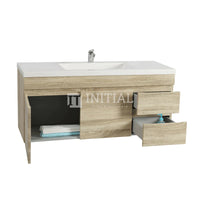 Begin Wood Grain PVC Filmed Wall Hung Vanity With 2 Doors and 2 Drawers Right Side White Oak 1190W X 500H X 450D ,