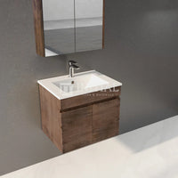 Begin 600 Dark Oak Wood Grain MDF Wall Hung Vanity, 2 Solid Doors ,