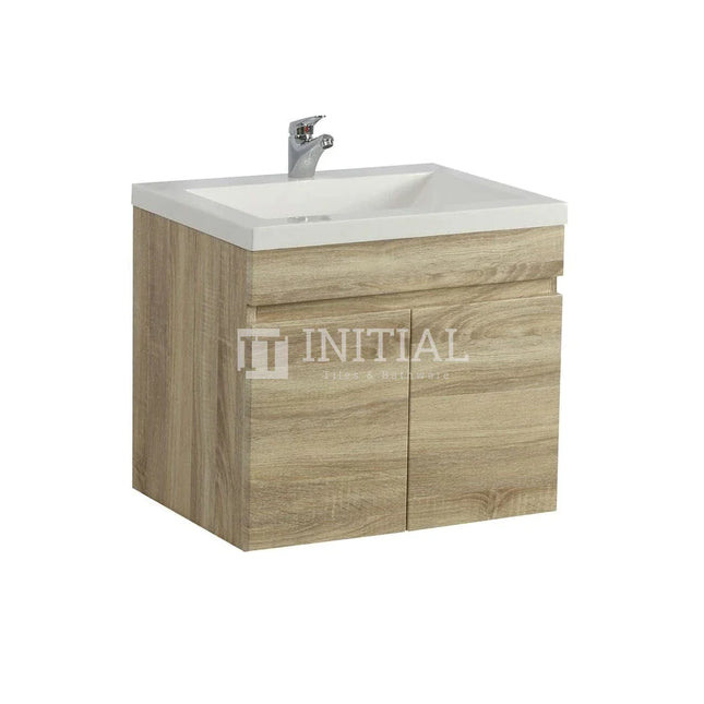 Begin Wood Grain PVC Filmed Wall Hung Vanity With 2 Doors White Oak 590W X 500H X 450D ,