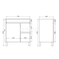 Begin 750 Dark Oak Wood Grain MDF Freestanding Vanity, 1 Solid Door, 2 Drawers ,