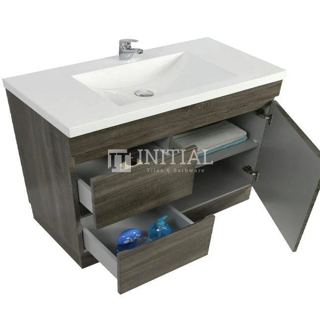 Begin Series Wood Grain Freestanding Floor Vanity Left Side Dark Grey 890W X 830H X 450D ,