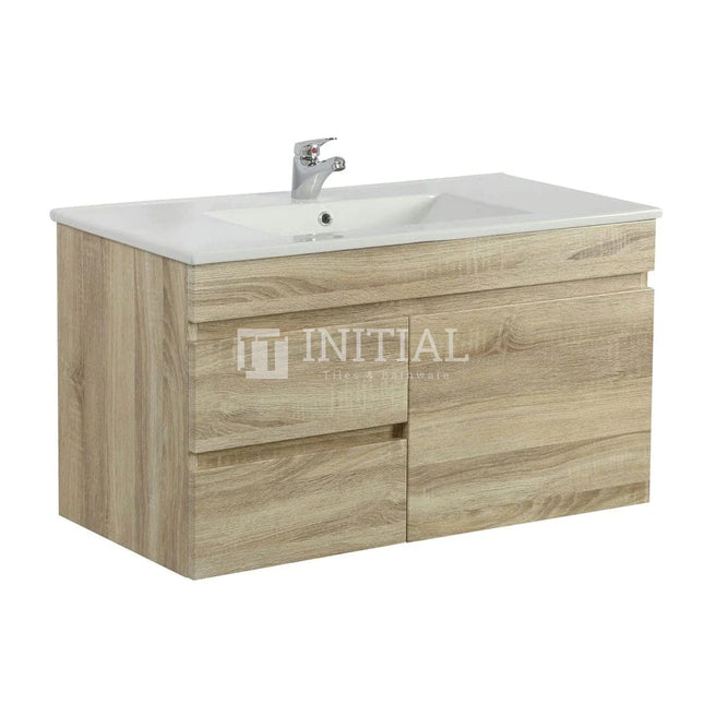 Begin Series Wood Grain Wall Hung Vanity Left Side White Oak 890W X 500H X 450D ,