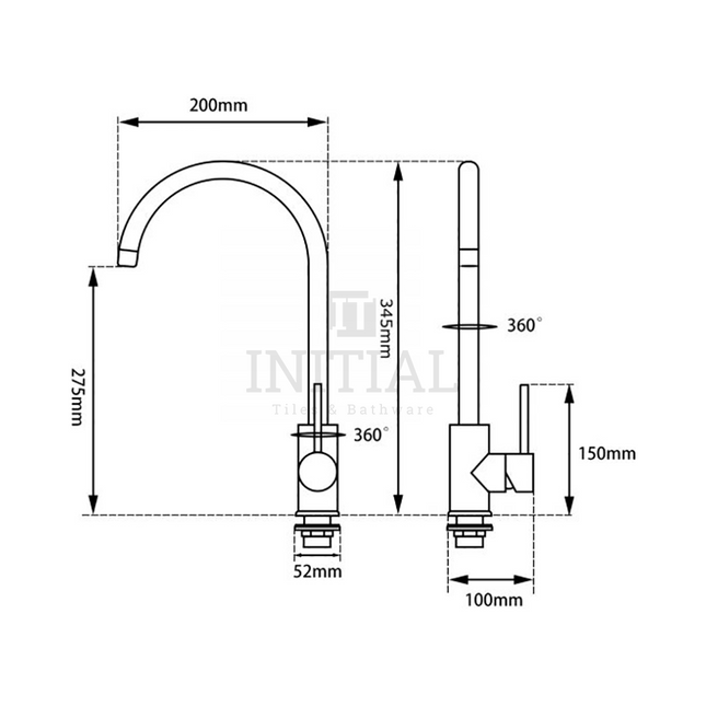 Kitchen Petra Matt Black 360° Swivel Sink Mixer ,