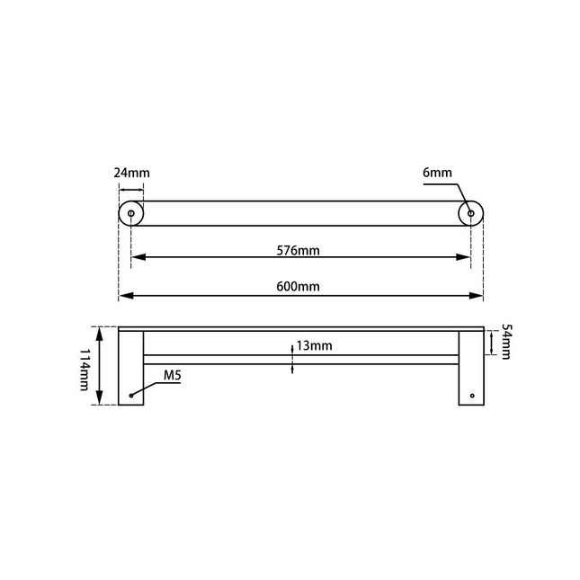 Speranza Double Towel Rail 600mm Chrome & Matt Black ,