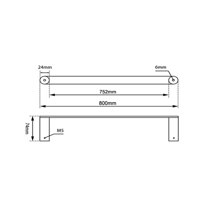 Speranza Single Towel Rail 800mm Chrome & Matt Black ,