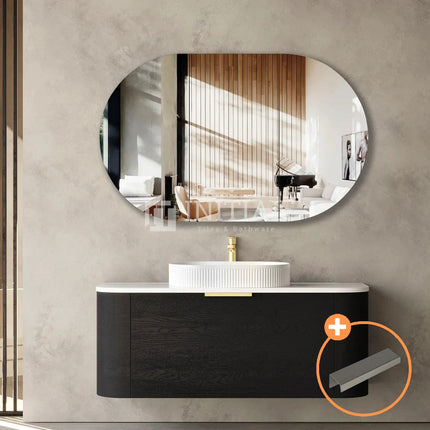 Otti Bondi Wall Hung Curve Vanity with 1 Drawer Black Oak 1200X460X450 ,