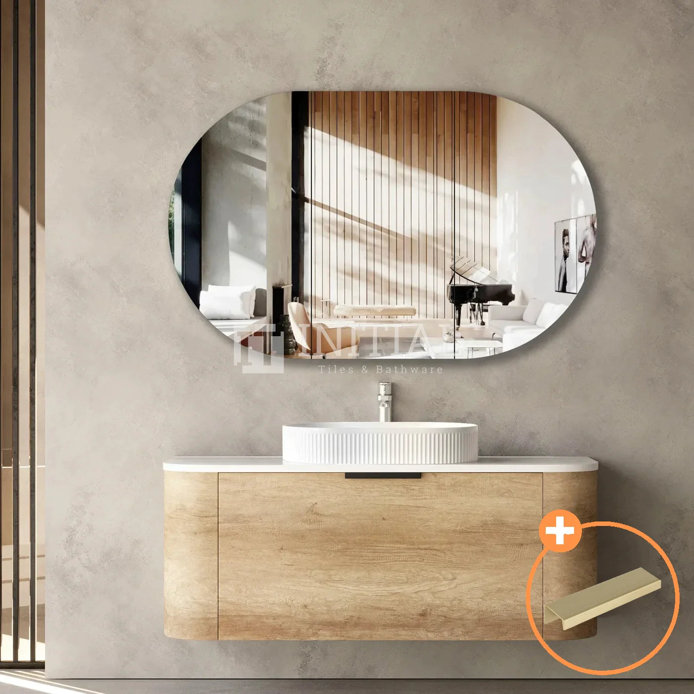 Otti Bondi Wall Hung Curve Vanity with 1 Drawer Natural Oak 1200X460X450 ,