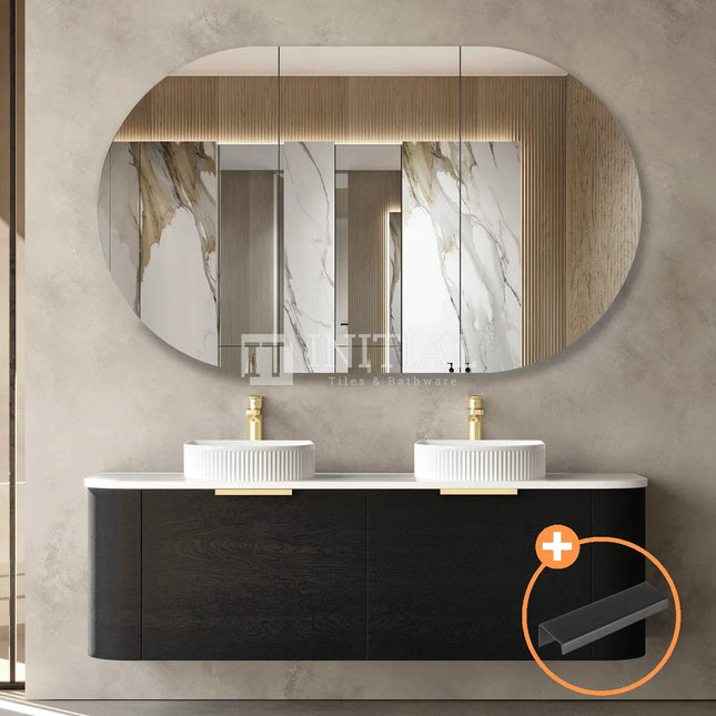 Otti Bondi Wall Hung Curve Vanity with 2 Drawers Black Oak 1500X450X450 ,