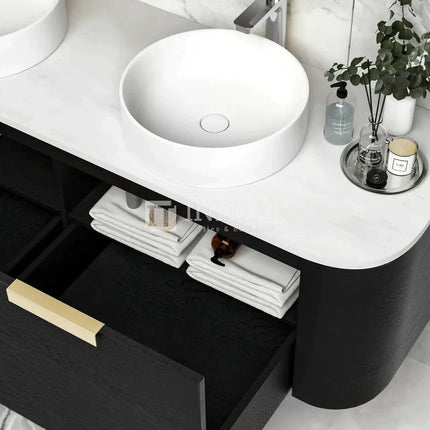 Otti Bondi Wall Hung Curve Vanity with 2 Drawers Black Oak 1500X450X450 ,