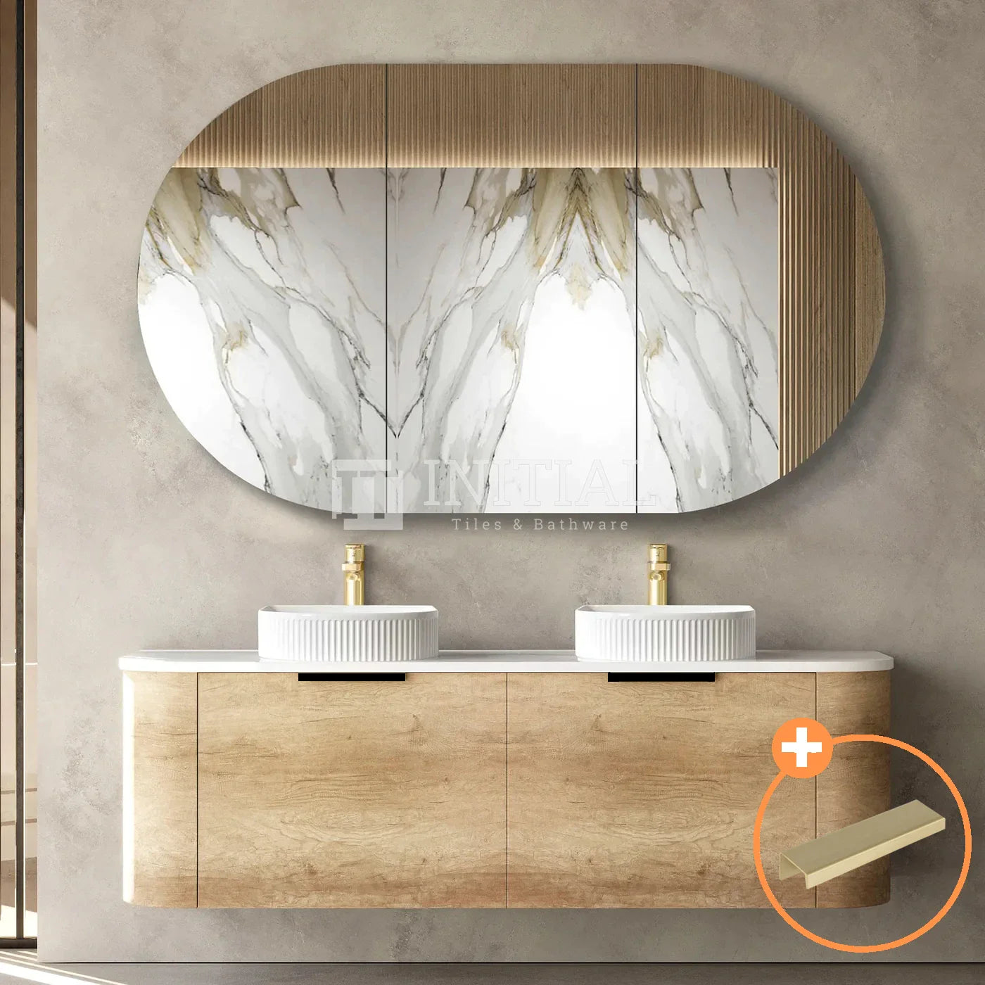 Otti Bondi Wall Hung Curve Vanity with 2 Drawers Natural Oak 1500X450X450 ,