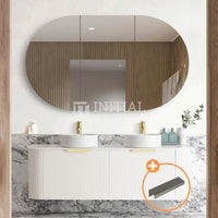 Otti Bondi Wall Hung Curve Vanity with 2 Drawers Matte White 1500X450X450 , With Stone Top - Solid Surface Carrara Brushed Nickel
