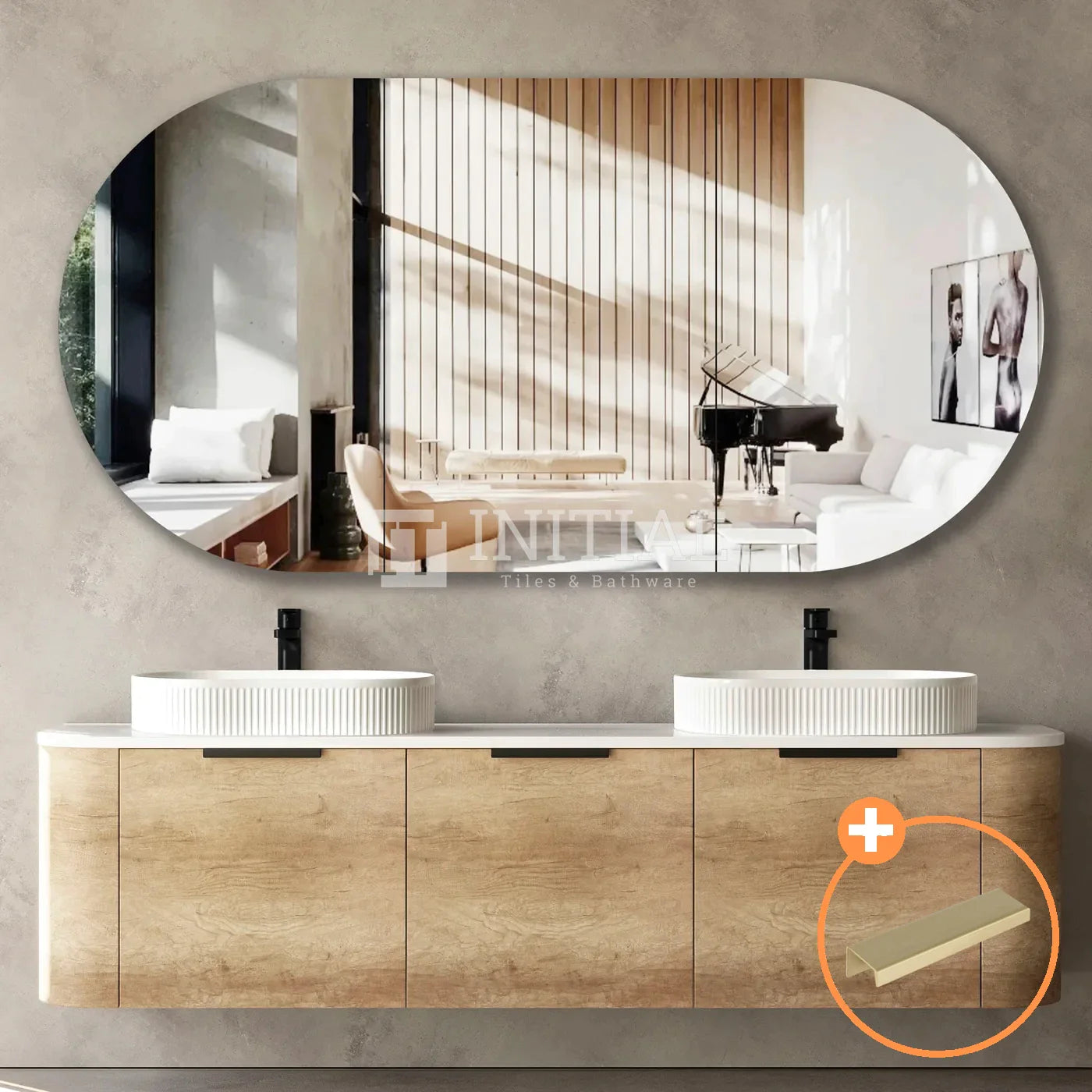 Otti Bondi Wall Hung Curve Vanity with 3 Drawers Natural Oak 1800X450X450 ,