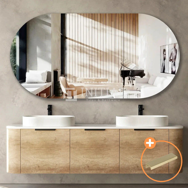 Otti Bondi Wall Hung Curve Vanity with 3 Drawers Natural Oak 1800X450X450 ,