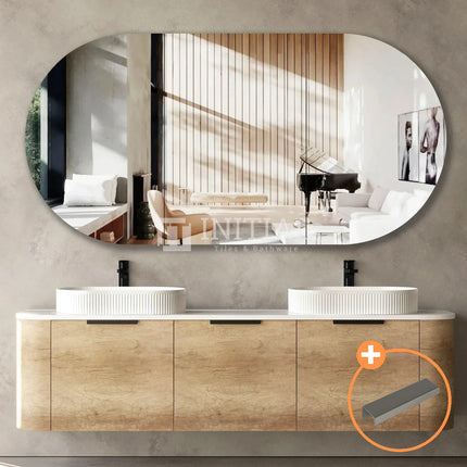 Otti Bondi Wall Hung Curve Vanity with 3 Drawers Natural Oak 1800X450X450 ,
