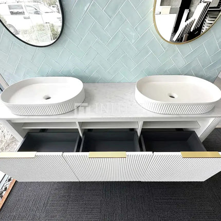 Otti Bondi Wall Hung Curve Vanity with 3 Drawers Matte White 1800X450X450 ,