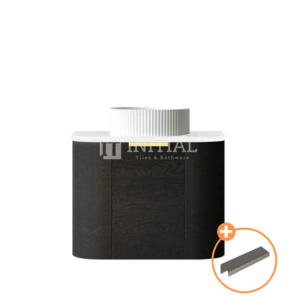 Otti Bondi Wall Hung Curve Vanity with 1 Door Black Oak 600X460X470 ,