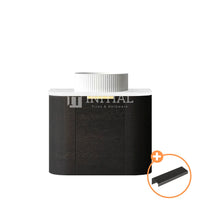 Otti Bondi Wall Hung Curve Vanity with 1 Door Black Oak 600X460X470 , With Stone Top - Solid Surface Carrara Matte Black