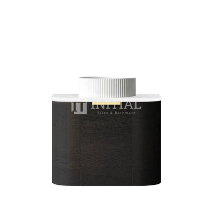 Otti Bondi Wall Hung Curve Vanity with 1 Door Black Oak 600X460X470 , With Stone Top - Solid Surface Carrara