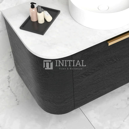 Otti Bondi Wall Hung Curve Vanity with 1 Door Black Oak 600X460X470 ,